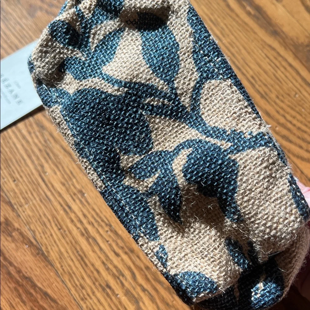 NWT Sezane Floral Jute Linen-ish Blue Makeup Travel Toiletries Bag Lined Pockets